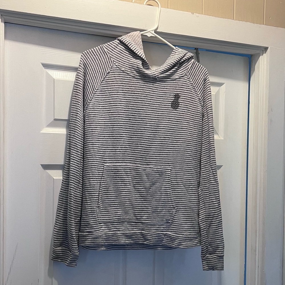 O’Neill Grey and White Striped lightweight hooded sweatshirt with pineapple